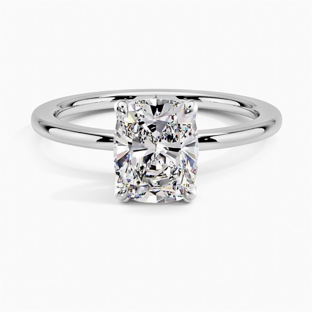 טבעת אירוסין סוליטר יהלום קושן ארוכה 2.7 קראט