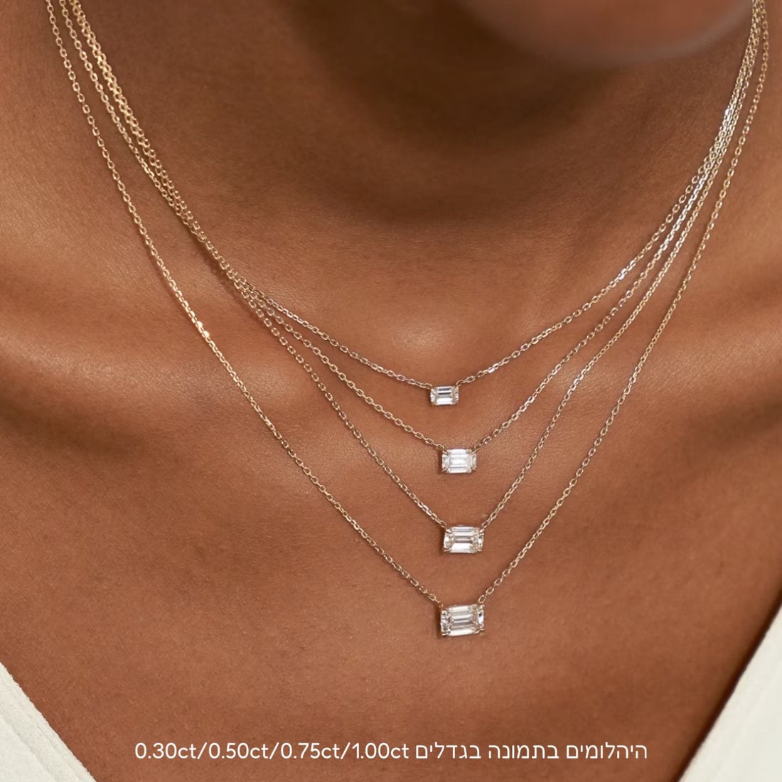 שרשרת סוליטר יהלום אמרלד מרחף