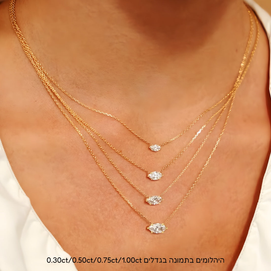 שרשרת סוליטר יהלום מרקיזה מרחף