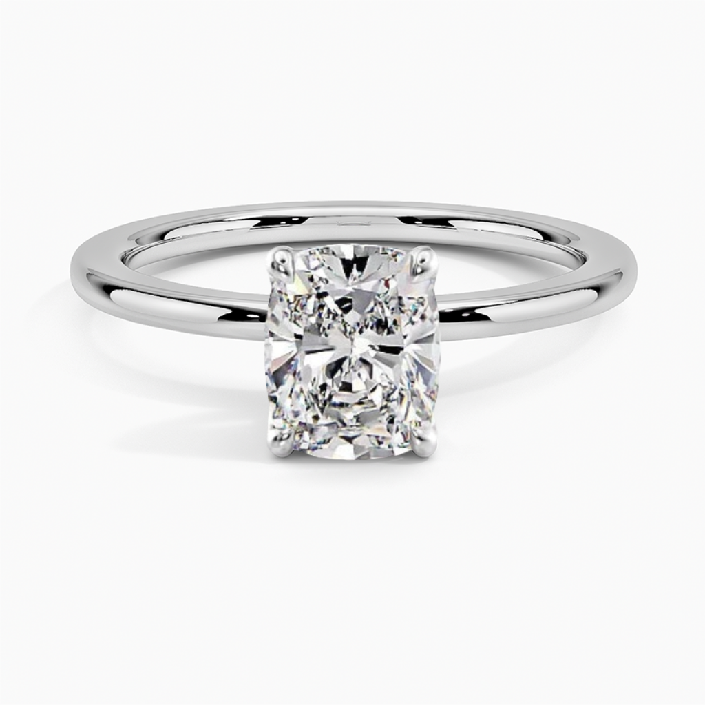 טבעת אירוסין סוליטר יהלום קושן ארוכה 1 קראט