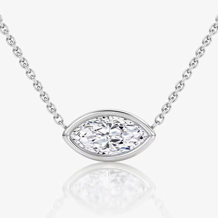 שרשרת סוליטר יהלום מרקיזה 2 קראט מרחף בשיבוץ בזל מזרח-מערב