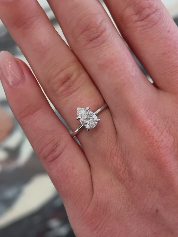 טבעת אירוסין סוליטר יהלום טיפה 1 קראט